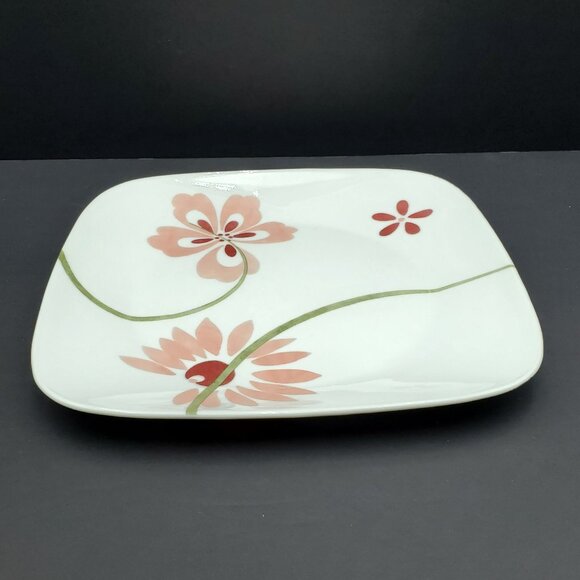 Corelle Pretty Pink Square Dinner Plates Corning White Plate Pink Flowers - Picture 4 of 6